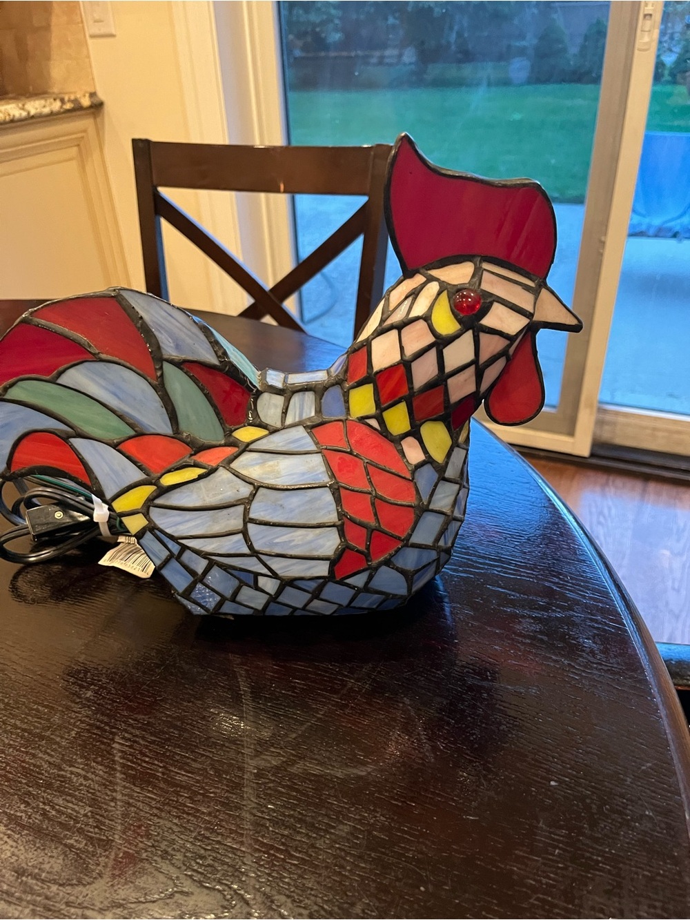 Tiffany style vtg Rooster Stained Glass Accent Lamp - Multicolor